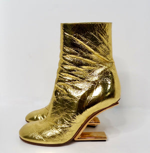 Fendi Gold-Tone Laminated Craquele Nappa Fendi First Booties
