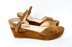 Prada Brown Suede Platform Wedge Sandals
