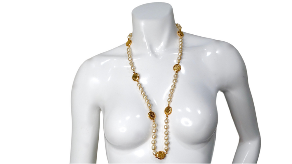 Chanel Gold-Tone Coin & Costume Pearl Necklace
