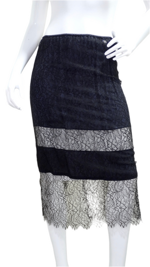 Chanel Runway Black Lace Midi Skirt