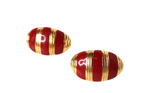 1980s Monet Red Striped Enamel 18k Yellow Gold Plated Clip-On Earrings