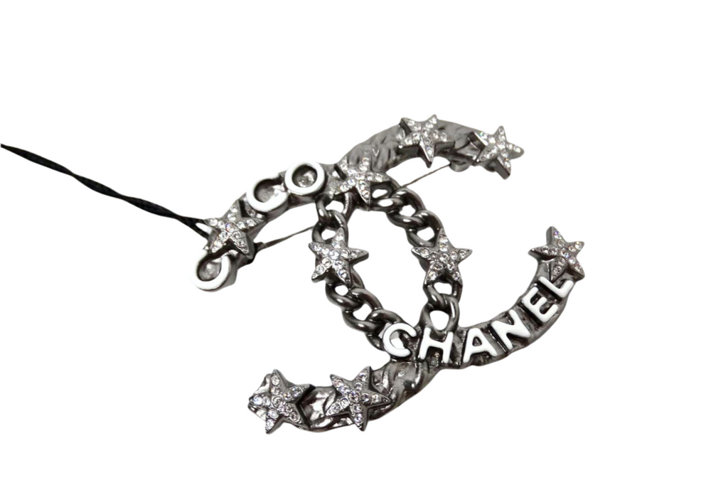 Chanel Crystal Star Interlocking CC Ruthenium Brooch 2022