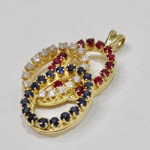 18K Gold Sapphire Ruby and Diamond Pendent