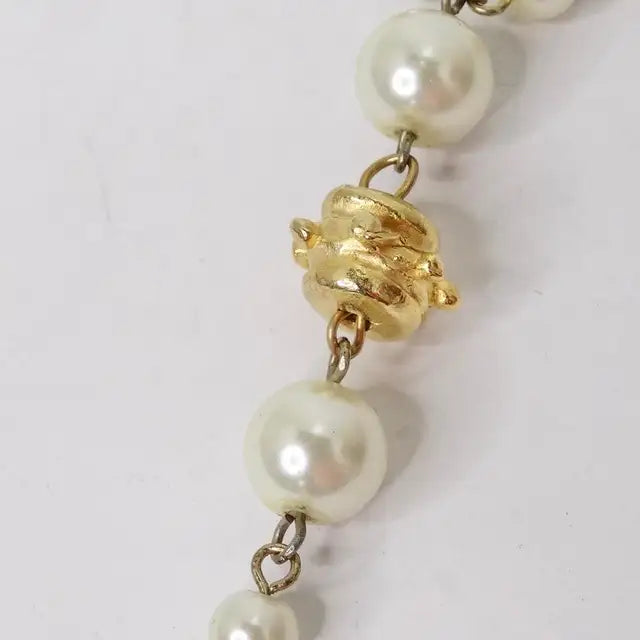 1990s 18K Gold Plated Faux Pearl Rosary Necklace