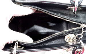 Christian Dior Black Calfskin Embroidered Flower Lady Dior Handbag circa 2015