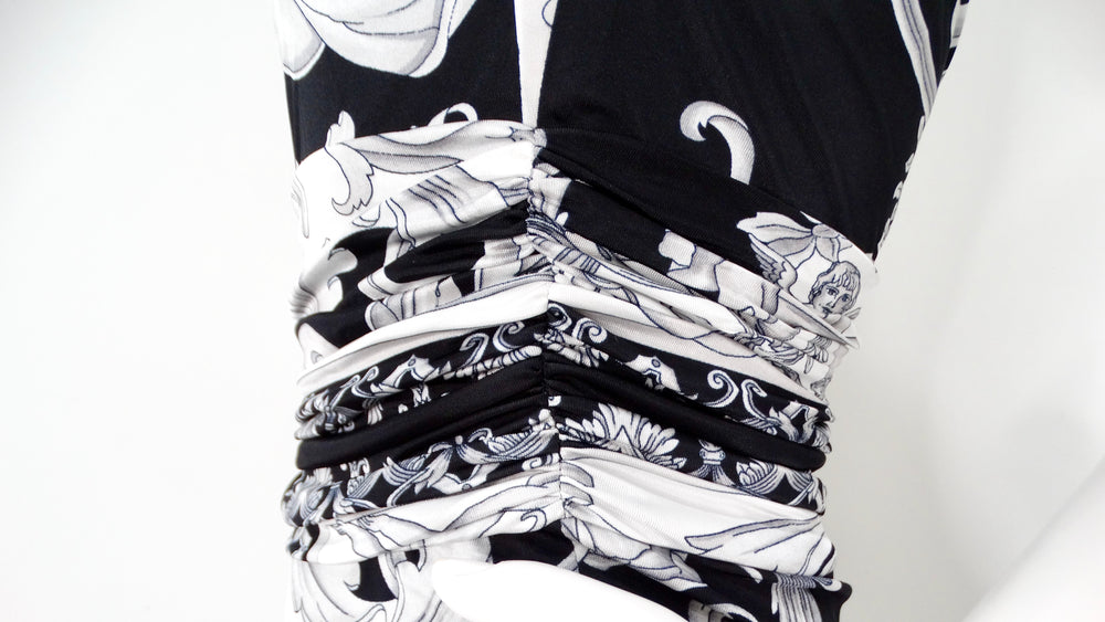 Versace Black & Grey Baroque Print Halter Dress
