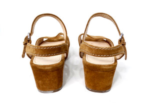 Prada Brown Suede Platform Wedge Sandals