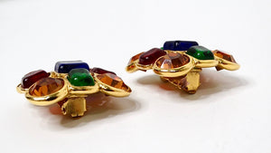1980s Chanel Large Multicolor Gripoix Gold Tone Earrings