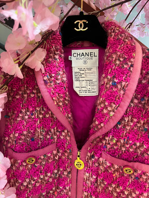 Chanel Fall Hot Pink Tweed Jacket circa 1991