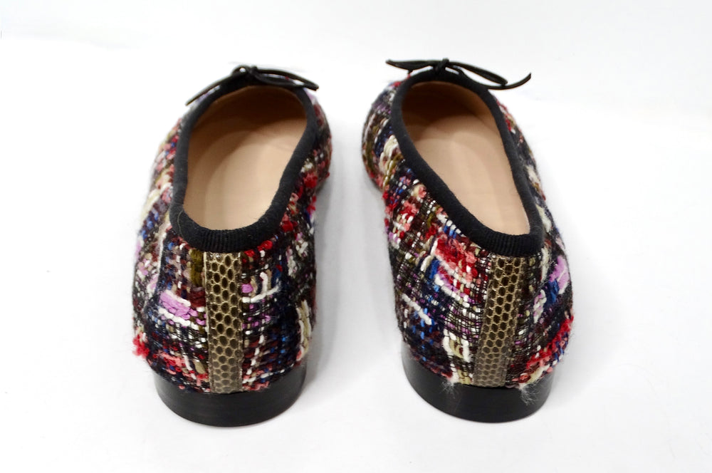 Chanel Tweed Lizard Interlocking CC Cap Toe Ballet Flats