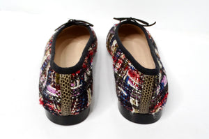 Chanel Tweed Lizard Interlocking CC Cap Toe Ballet Flats