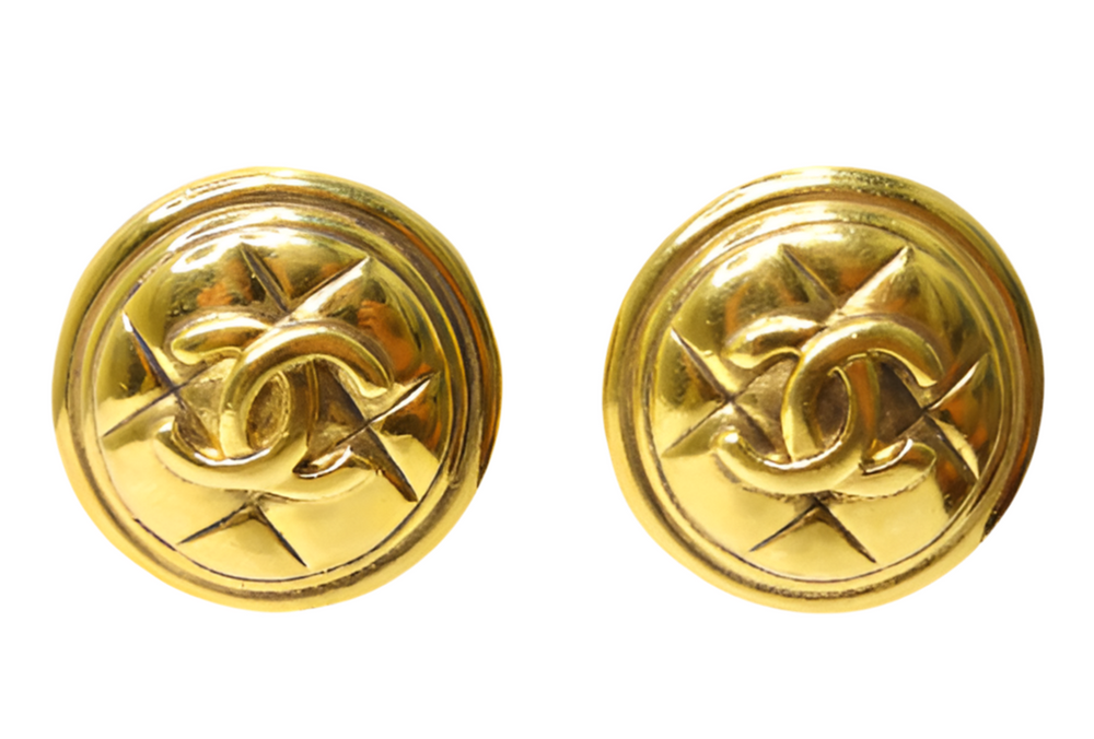 Chanel 1990's 'Quilted' Gold Earrings