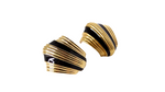 1980s David Webb Inspired Black Enamel 18k Gold Plated Striped Earrings