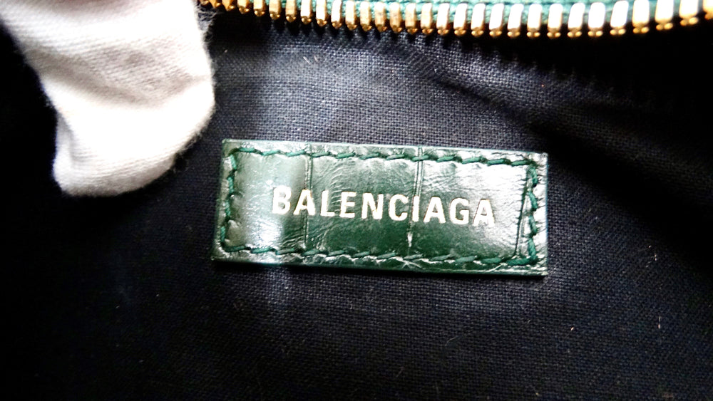 Balenciaga Le Cagole Green Leather Croc Embossed Shoulder Bag circa 2022