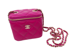 Chanel Fuchsia Quilted Lambskin Mini Vanity Bag With Chain