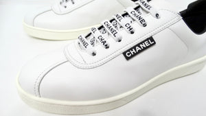 Chanel White & Black Calfskin Leather Sneakers