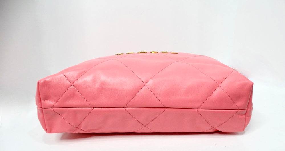 Chanel 22 Small Coral Shiny Quilted Calfskin Tote Bag