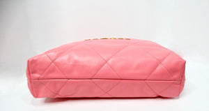Chanel 22 Small Coral Shiny Quilted Calfskin Tote Bag