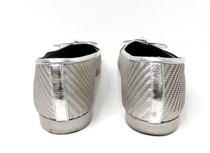 Chanel Silver Metallic PVC Woven Grosgrain Black Cap Toe Ballet Flats