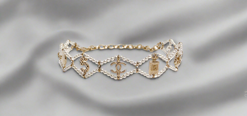 Chanel Pearl Choker Necklace With Iconic Chanel Motifs