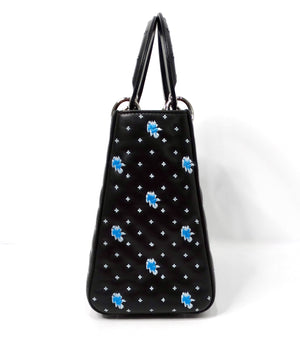 Christian Dior Black Calfskin Embroidered Flower Lady Dior Handbag circa 2015