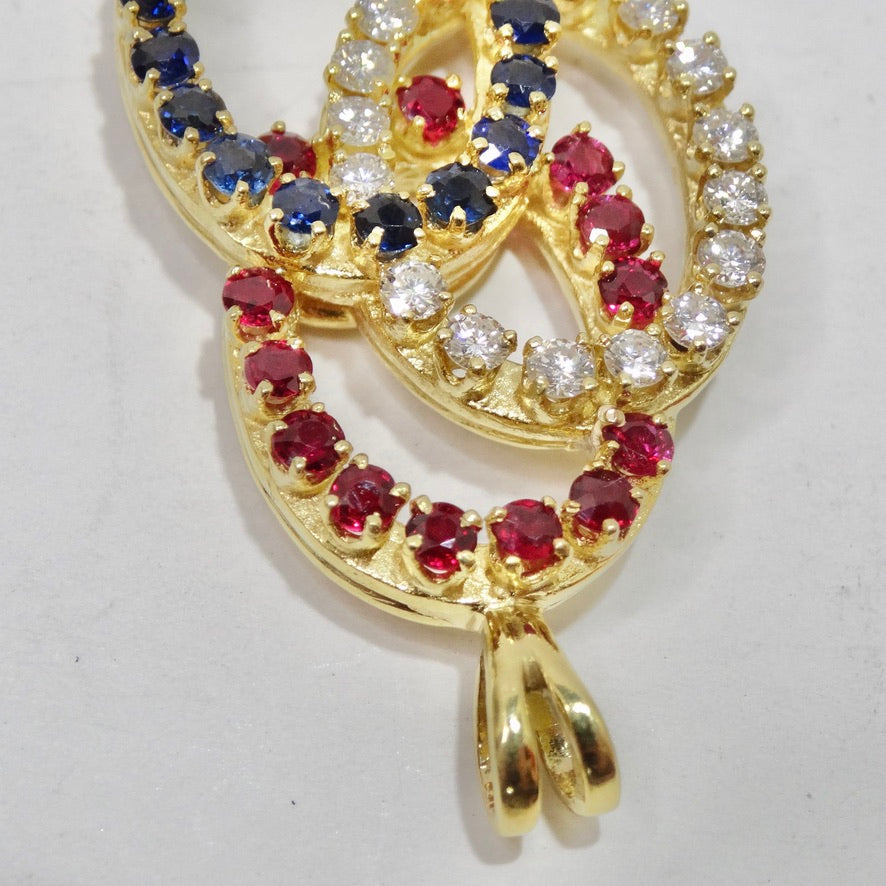 18K Gold Sapphire Ruby and Diamond Pendent