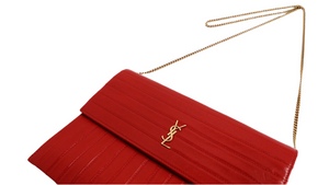 Saint Laurent Lipstick Red and Gold-Tone Chain Crossbody Handbag