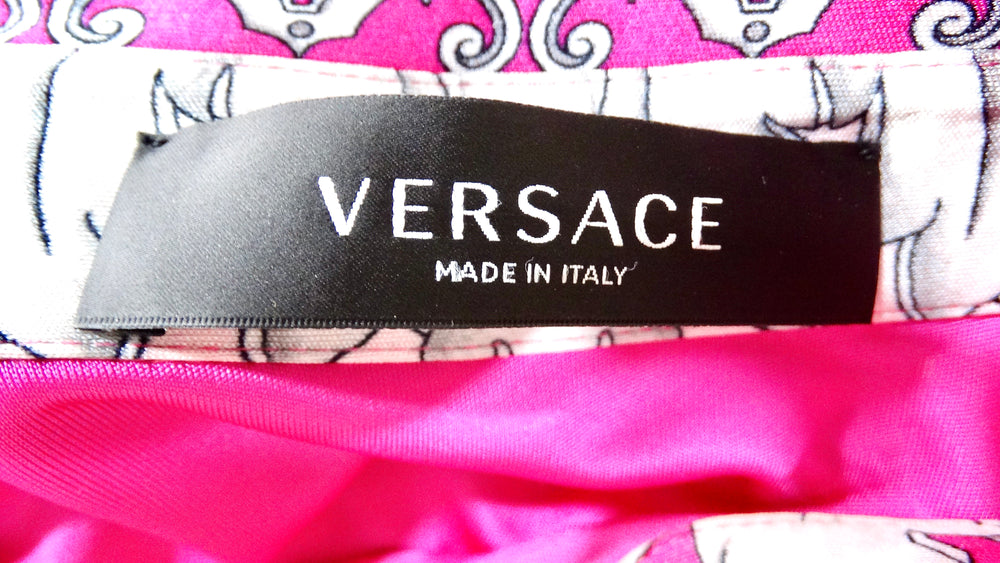 Versace Hot Pink Cutout Baroque Print Long-Sleeve Belted Dress