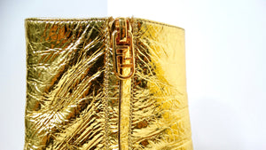 Fendi Gold-Tone Laminated Craquele Nappa Fendi First Booties