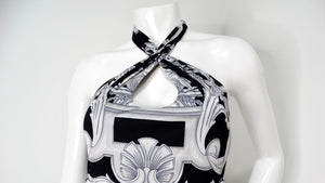 Versace Black & Grey Baroque Print Halter Dress