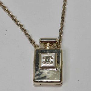 Chanel CC Gold Tone Perfume Bottle Locket Necklace