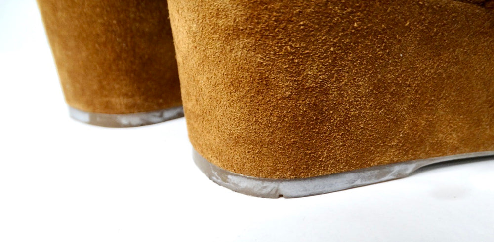 Prada Brown Suede Platform Wedge Sandals