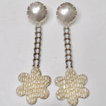 Laura Vogel Pearl Silver Flower Dangle Earrings
