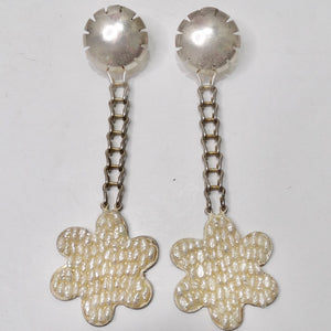 Laura Vogel Pearl Silver Flower Dangle Earrings