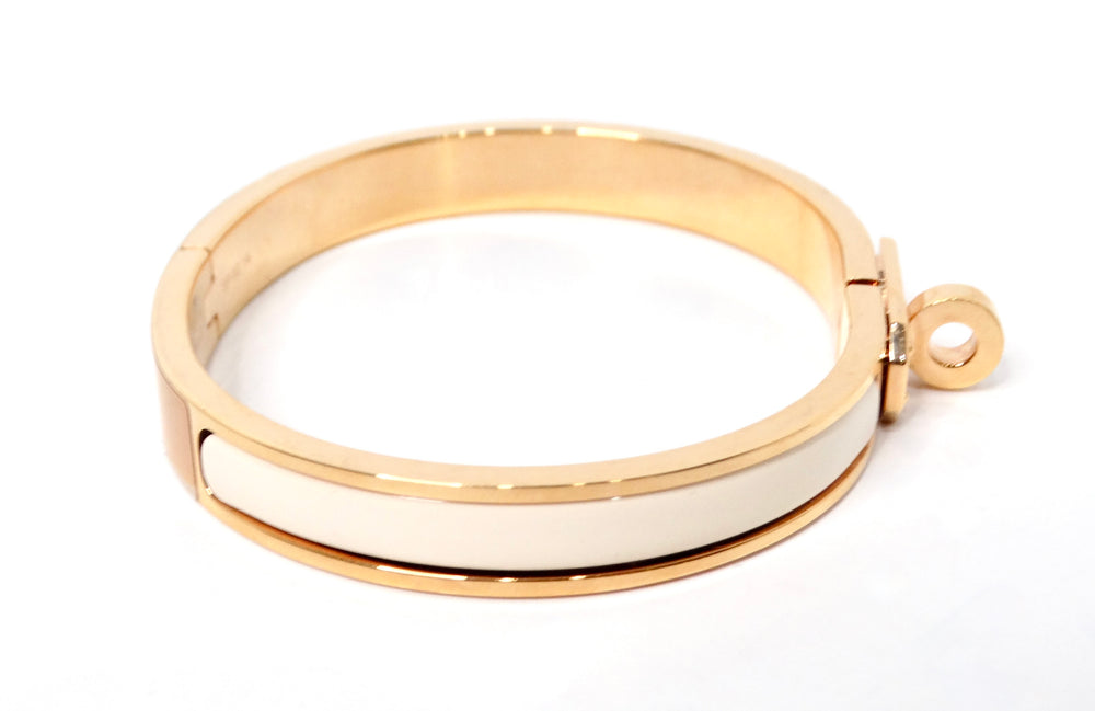 Hermes Clic Kelly 18k Gold Plated & White Enamel Bangle Bracelet
