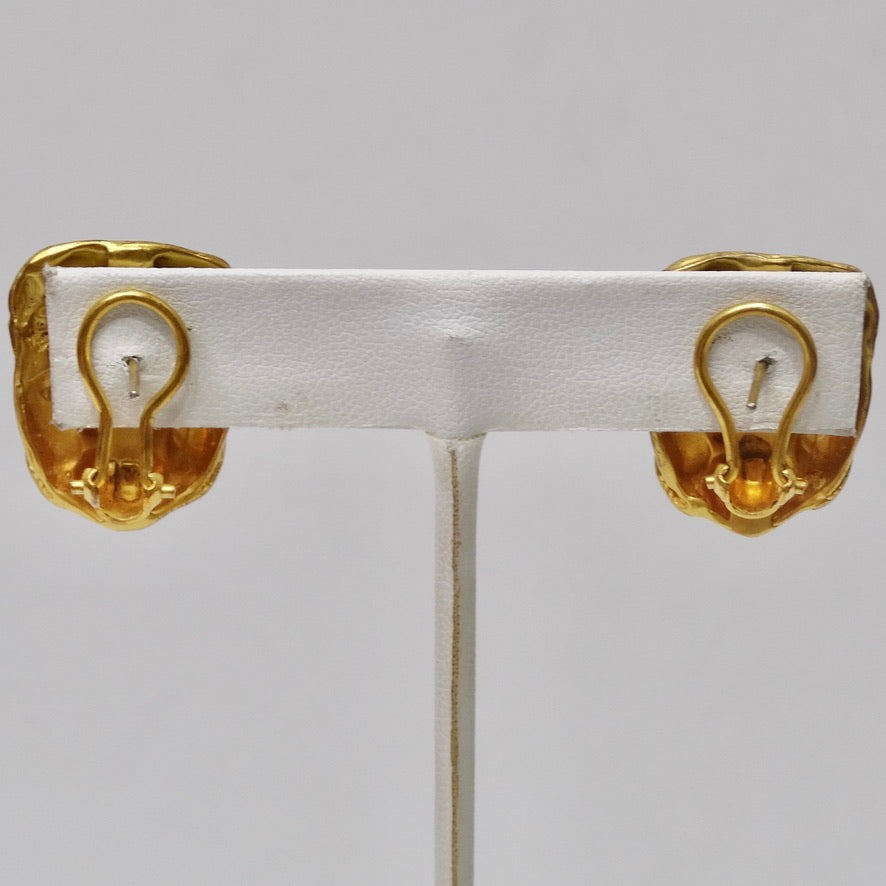 18K Gold Face Motif Stud Earrings