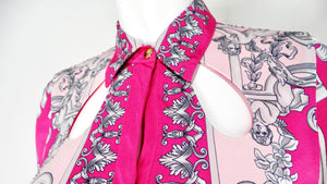 Versace Hot Pink Cutout Baroque Print Long-Sleeve Belted Dress