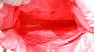 Chanel 22 Small Coral Shiny Quilted Calfskin Tote Bag