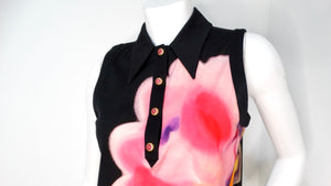 Chanel Floral CC Print Cotton Sleeveless Button-Down Top