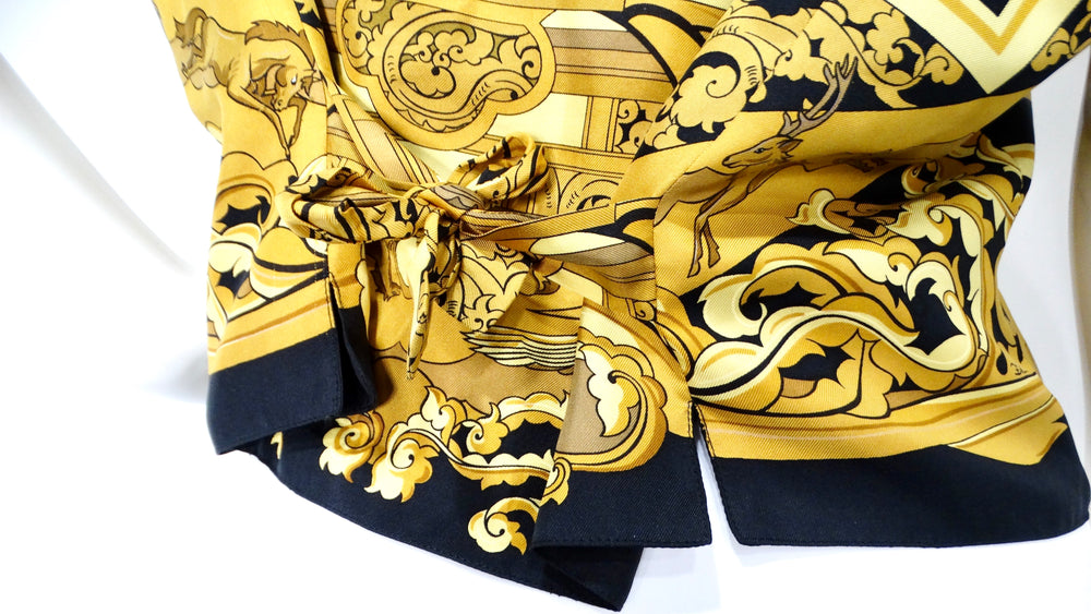 Hermes Black & Gold Des Tuileries Silk Print Vest circa 1990s