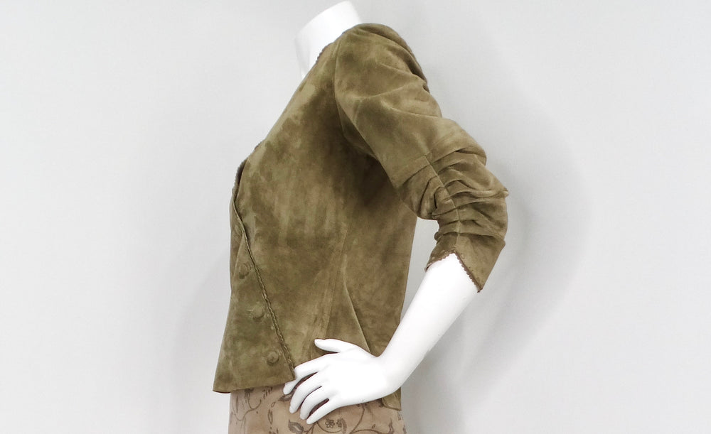 1990s Olive Green Suede Wrap Jacket