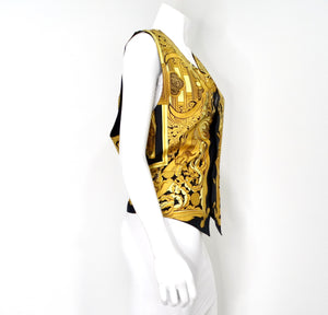 Hermes Black & Gold Des Tuileries Silk Print Vest circa 1990s