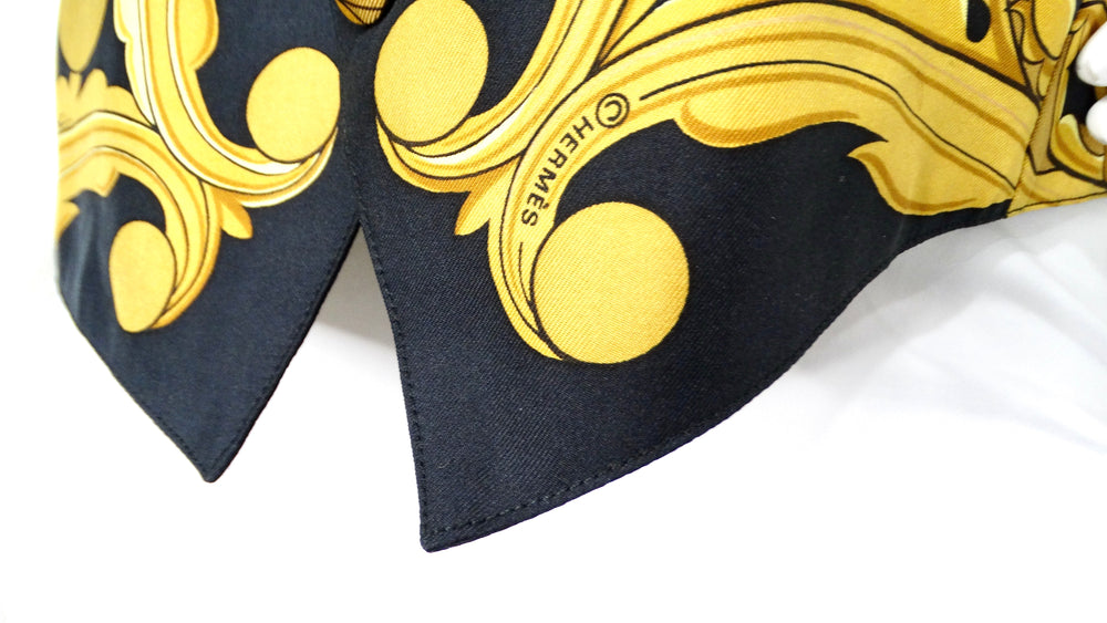 Hermes Black & Gold Des Tuileries Silk Print Vest circa 1990s