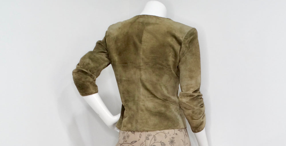 1990s Olive Green Suede Wrap Jacket