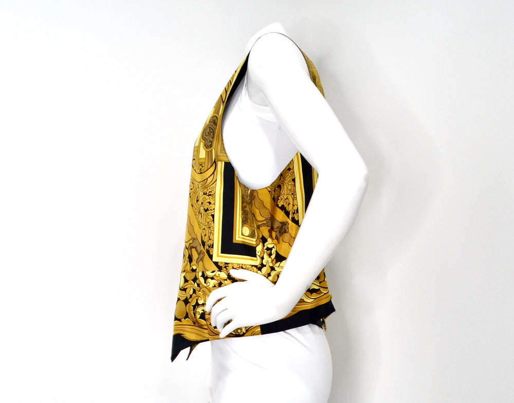Hermes Black & Gold Des Tuileries Silk Print Vest circa 1990s