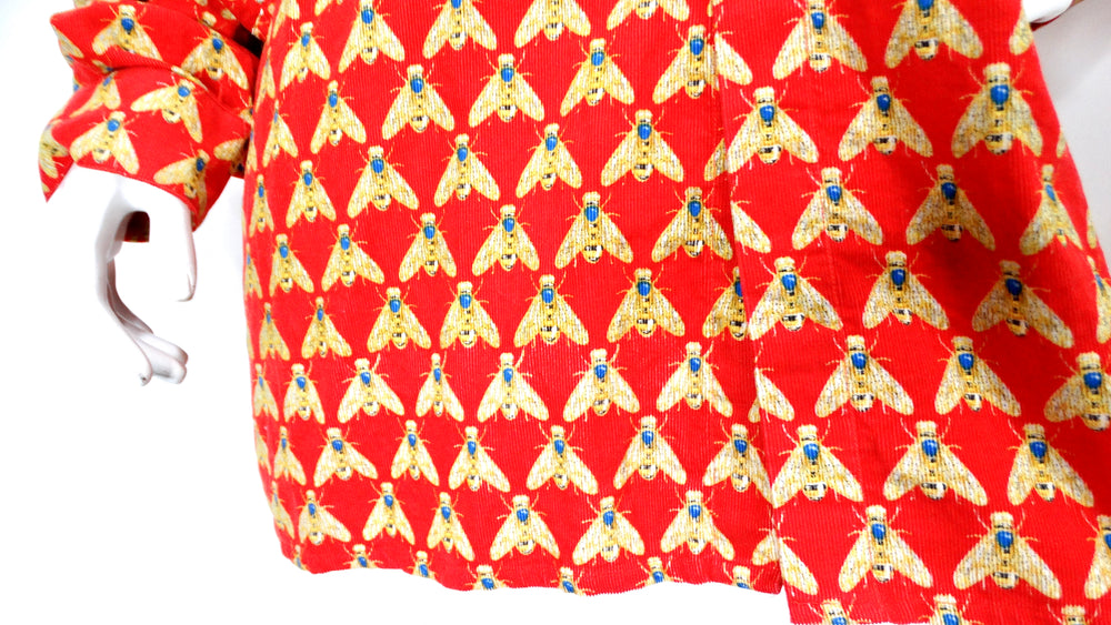 Gianni Versace Bee Print Corduroy Button-Up Long-Sleeve Shirt circa 1990s
