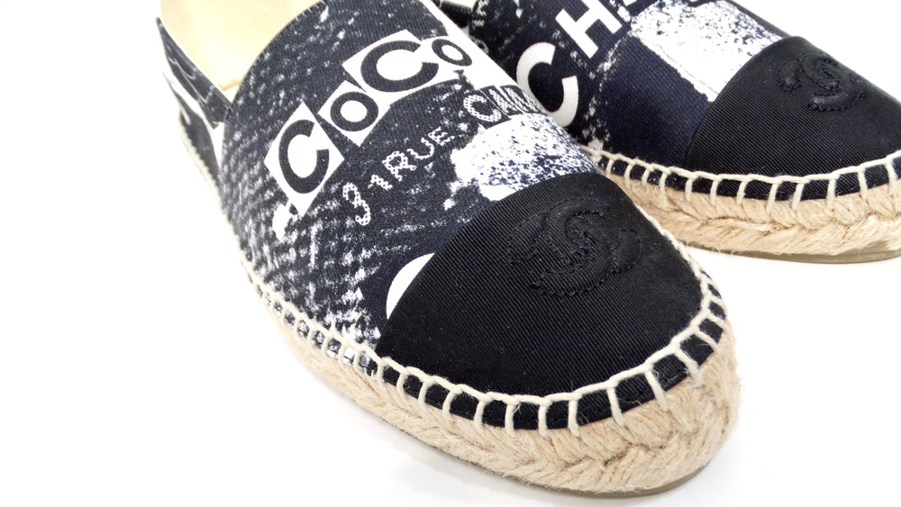 Chanel Black & White Printed Canvas Grosgrain 31 Rue Cambon Espadrilles