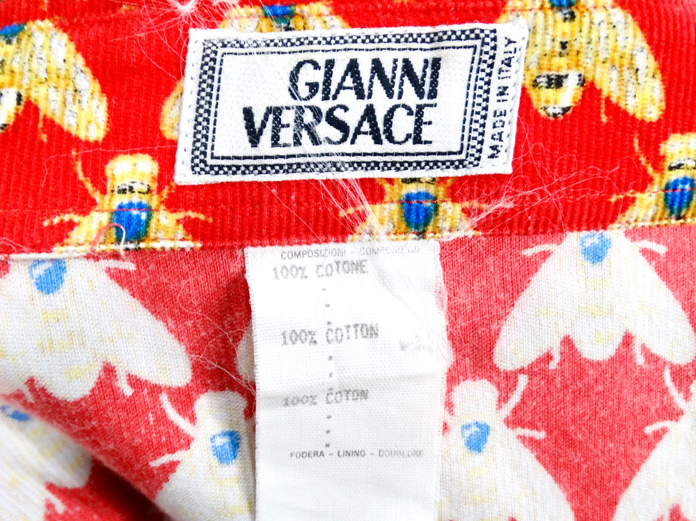 Gianni Versace Bee Print Corduroy Button-Up Long-Sleeve Shirt circa 1990s