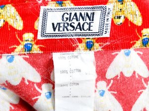Gianni Versace Bee Print Corduroy Button-Up Long-Sleeve Shirt circa 1990s