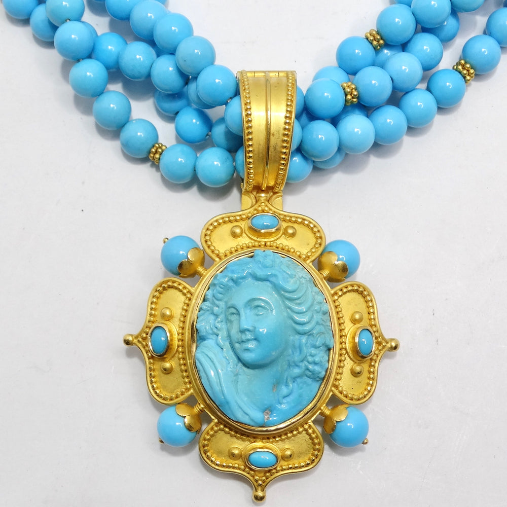 Carolyn Tyler 22K Gold Sleeping Beauty Turquoise Cameo Pendent Necklace